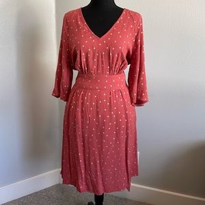 Boden knee length polka dot dress. Color: rust, Size: US 8